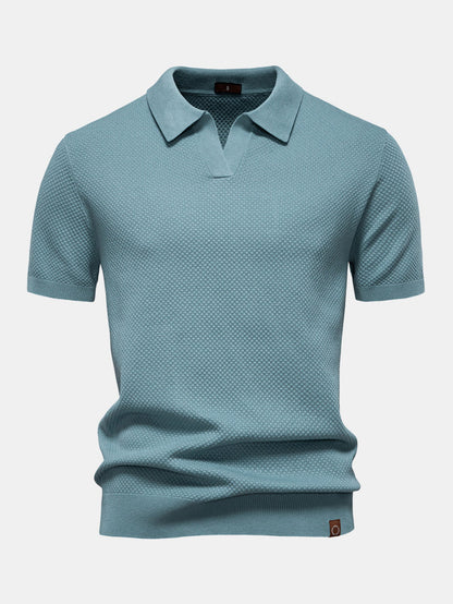 V-Neck Pineapple Pattern Knit Polo