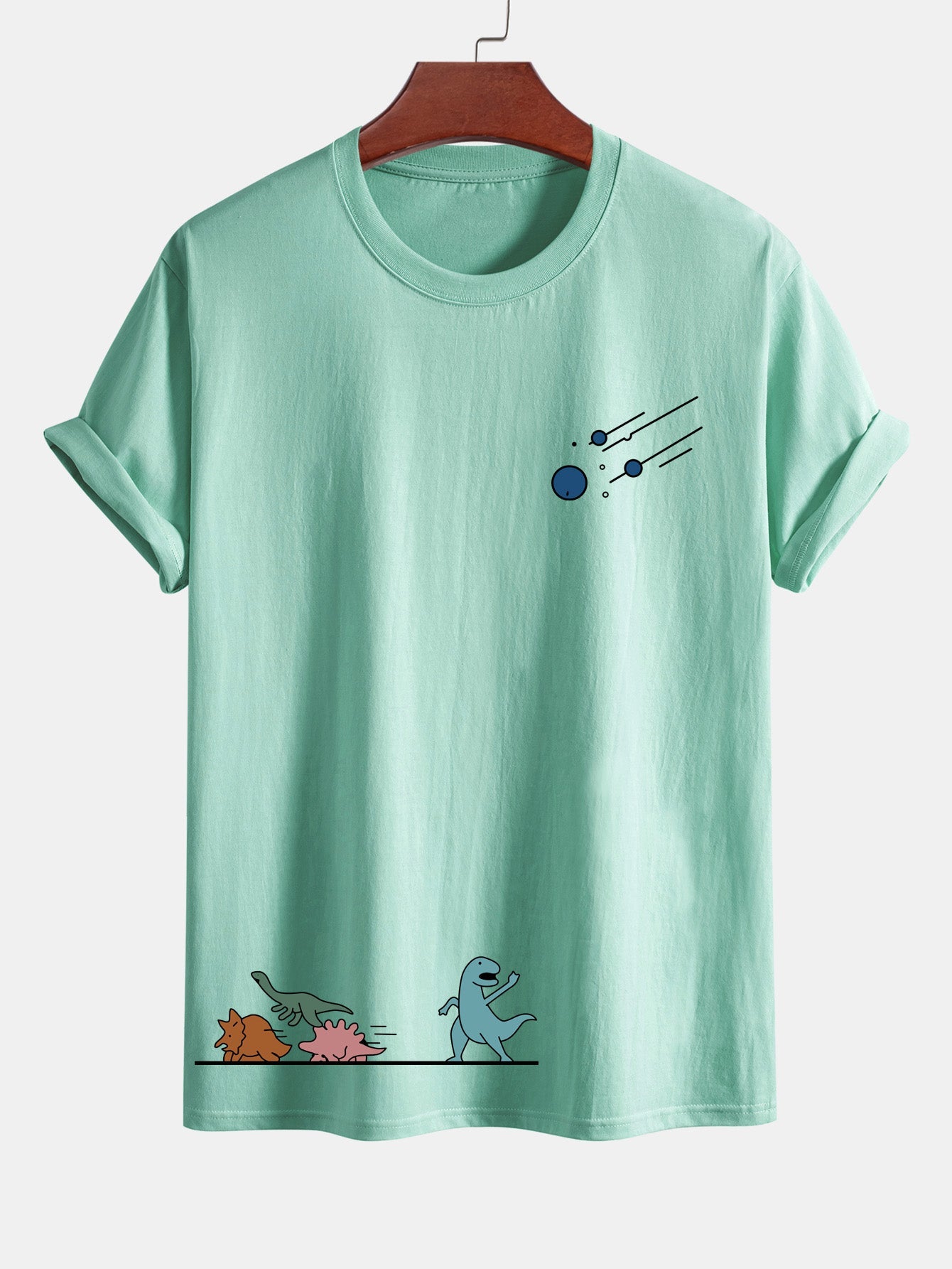 Regular Fit Cotton T-Shirt with Dinosaur Meteor Avoidance Print