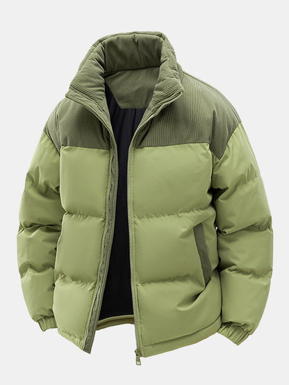 Corduroy Patchwork Kapuzen-Steppjacke