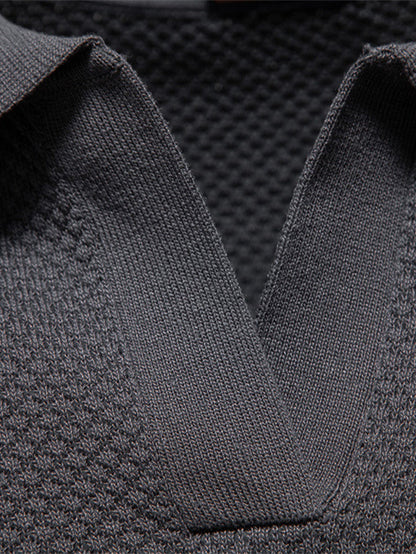 V-Neck Pineapple Pattern Knit Polo