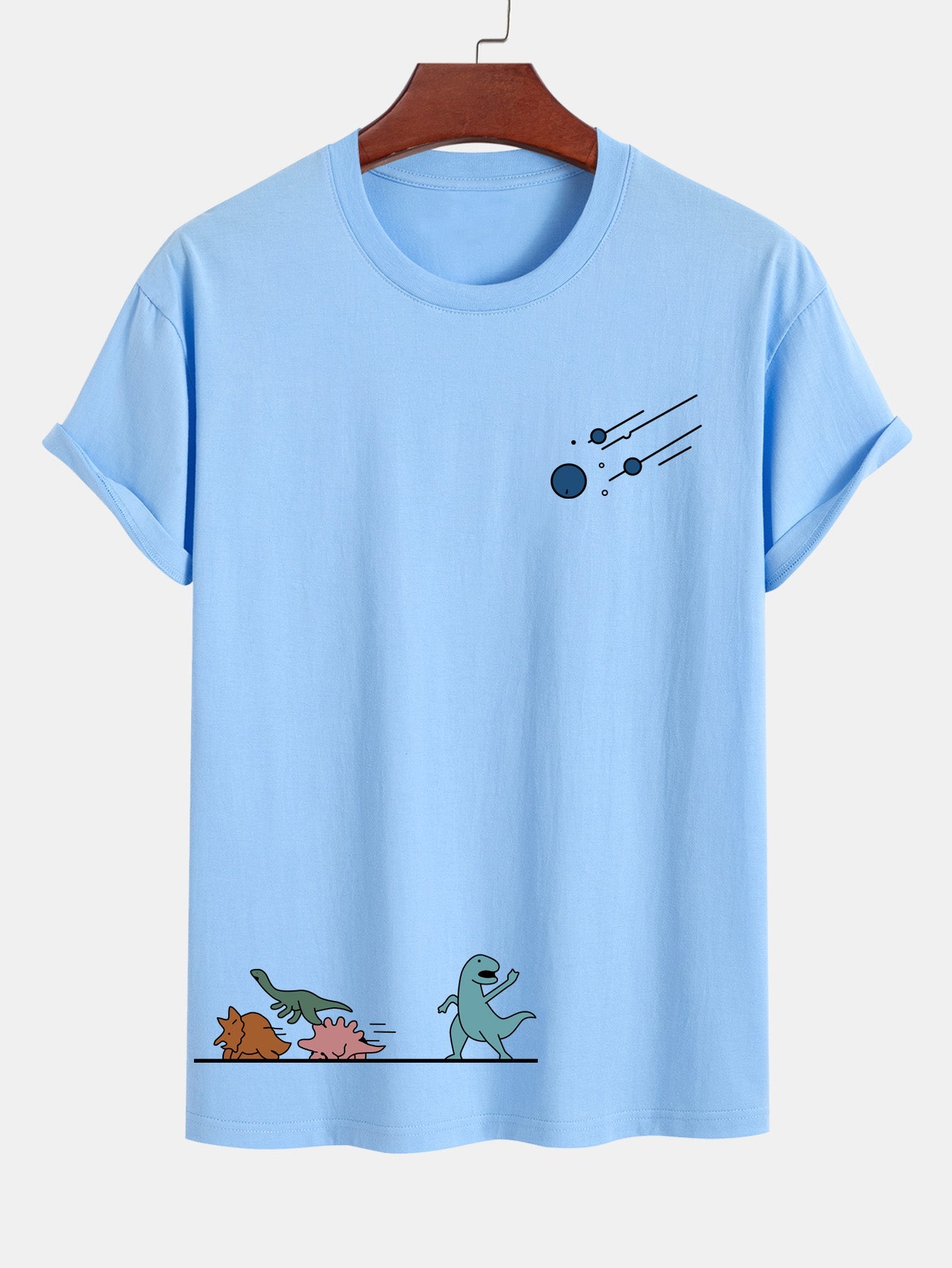 Regular Fit Cotton T-Shirt with Dinosaur Meteor Avoidance Print