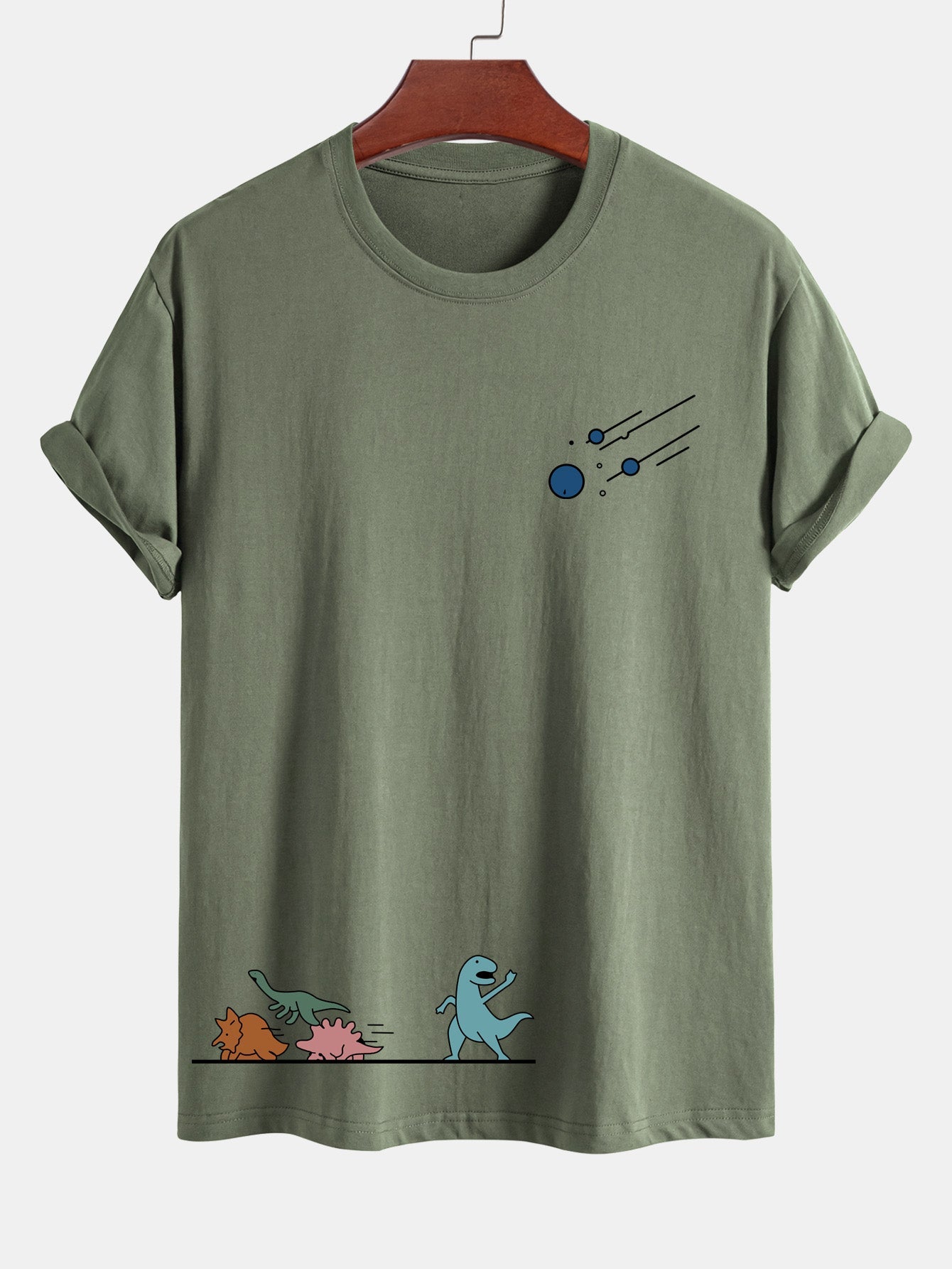 Regular Fit Cotton T-Shirt with Dinosaur Meteor Avoidance Print