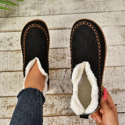 Warme, mit Fleece gefütterte Slip-On Stiefel mit rutschfester, dicker Sohle