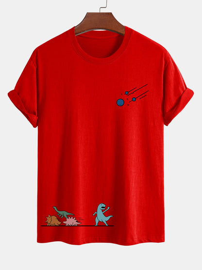 Regular Fit Cotton T-Shirt with Dinosaur Meteor Avoidance Print