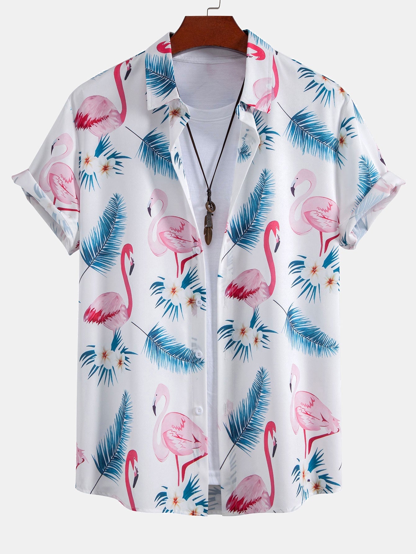 Flamingo-Print Hemd mit Knöpfen und Badehose