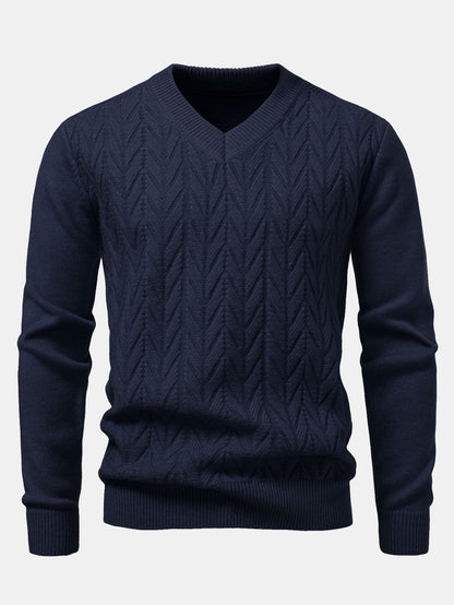 Robuster geometrischer V-Ausschnitt-Jacquard-Pullover