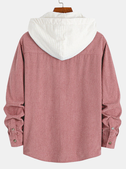 Langärmliges Waffel-Cord-Hemd mit Kontrastkapuze