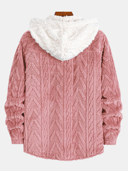 Geometrischer Jacquard Teddy Kapuzenpullover mit Kontrastdetails