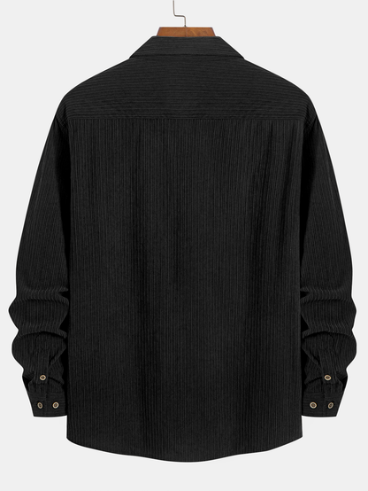 Langärmliges Cordhemd mit Tasche und Knopfdetails