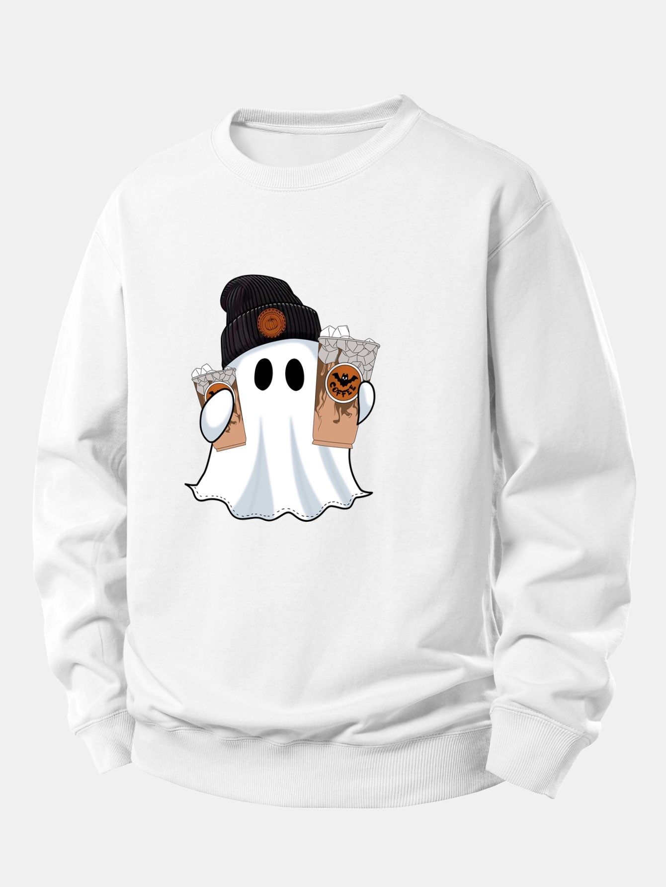 Halloween Geist Kaffee Grafik Sweatshirt mit lockerem Schnitt