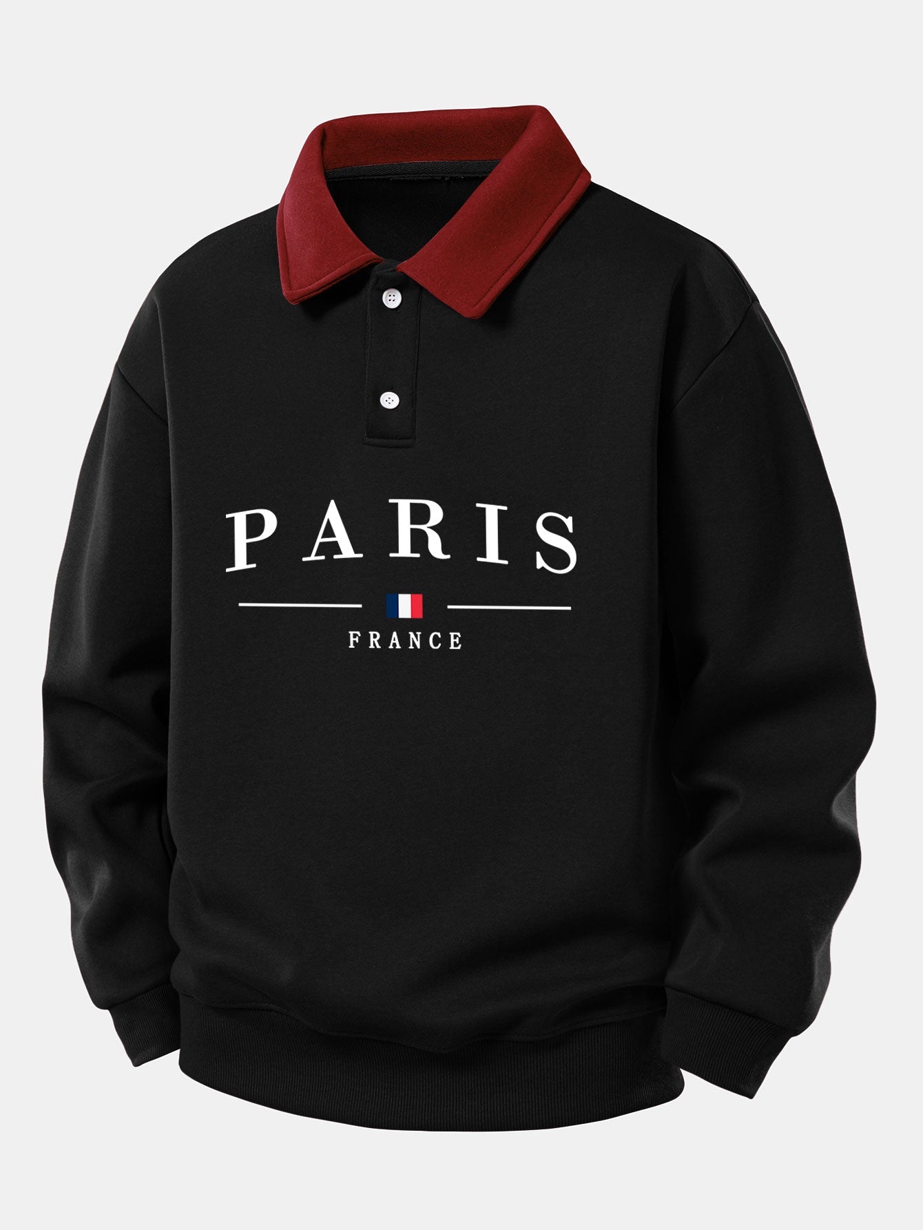 Relaxed Fit Paris France Graphic Contrast Polo Sweatshirt