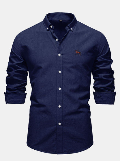 Cowboy-Stickerei Baumwoll-Oxford Hemd mit Knopfleiste