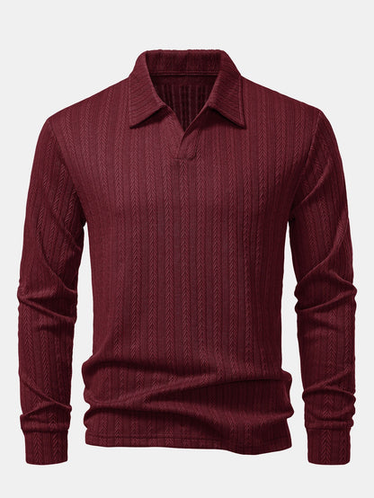 Langarm Jacquard Poloshirt mit Weizenähren-Muster