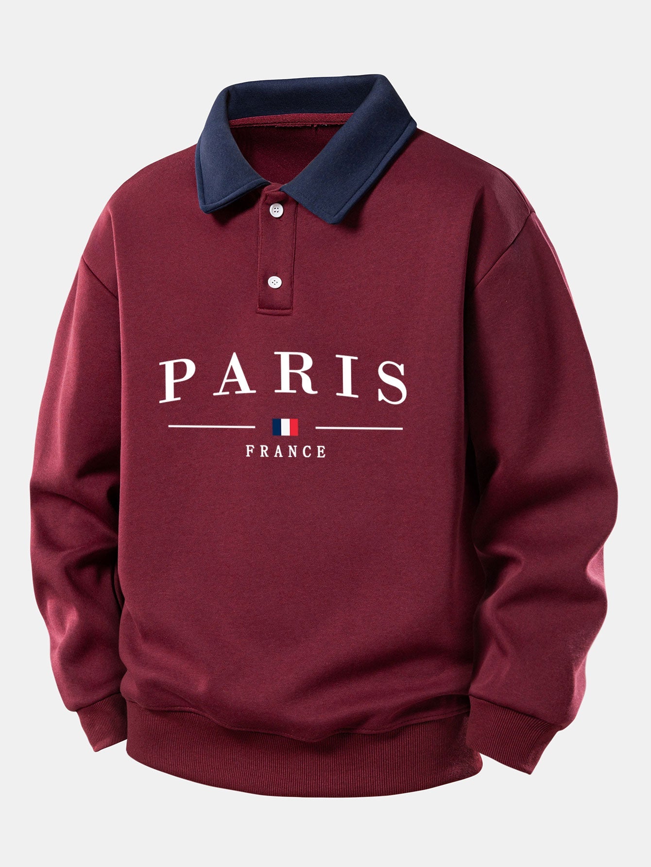 Relaxed Fit Paris France Graphic Contrast Polo Sweatshirt