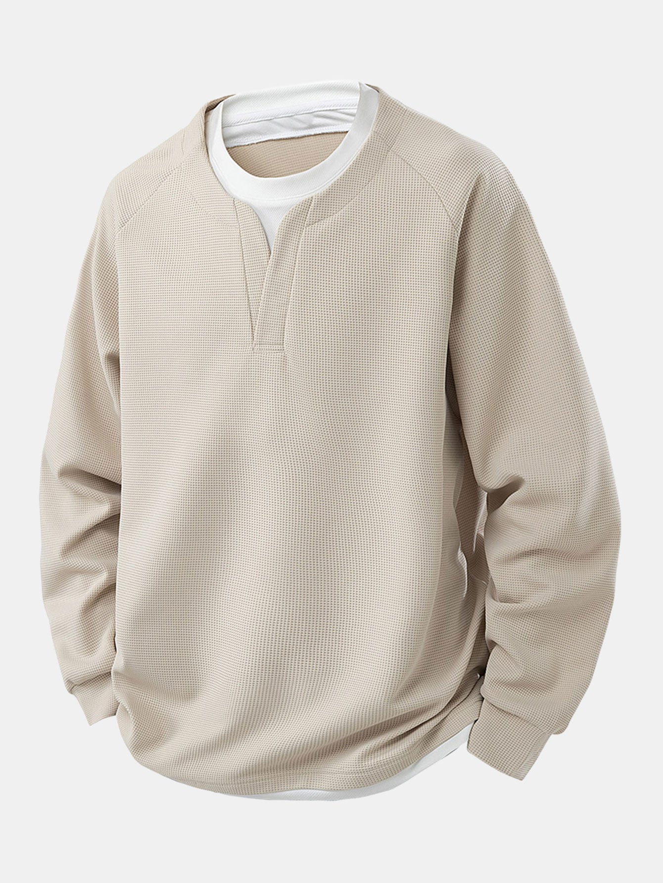 2-in-1 Raglanärmel Waffel-T-Shirt und Hose mit Bundfalten und Kordelzug, gerader Schnitt