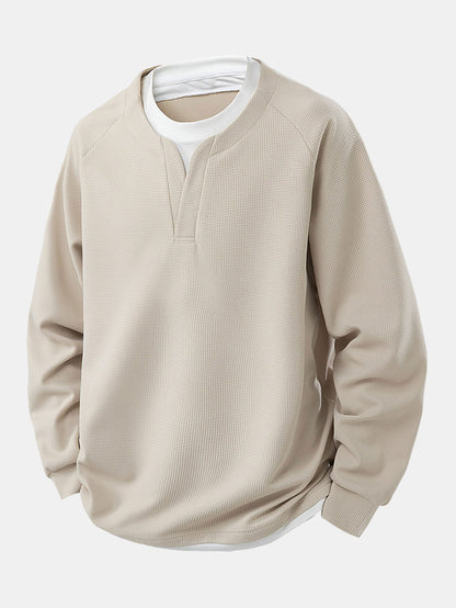 2-in-1 Raglanärmel Waffel-T-Shirt und Hose mit Bundfalten und Kordelzug, gerader Schnitt