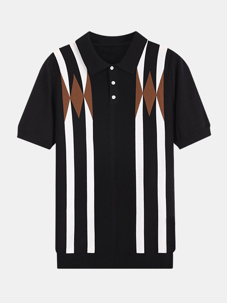 Gestreiftes Geometrisches Jacquard Poloshirt