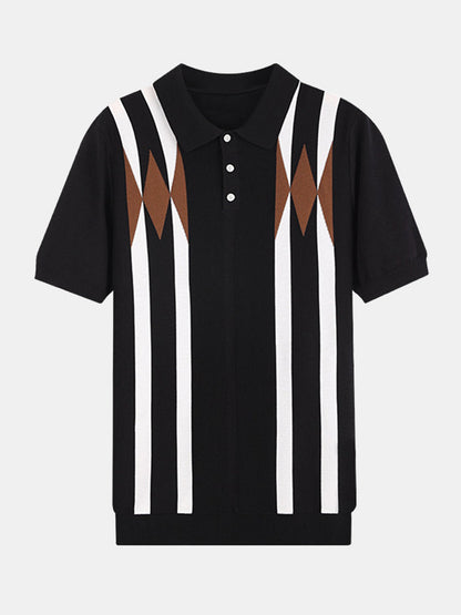 Gestreiftes Geometrisches Jacquard Poloshirt