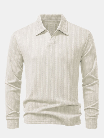 Langarm Jacquard Poloshirt mit Weizenähren-Muster