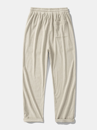 Casual Long Sleeve 2-in-1 Waffle T-Shirt & Straight Cord Pants