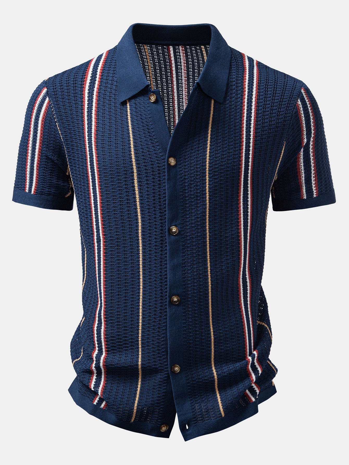 Gestreiftes Häkelhemd mit Knopfleiste