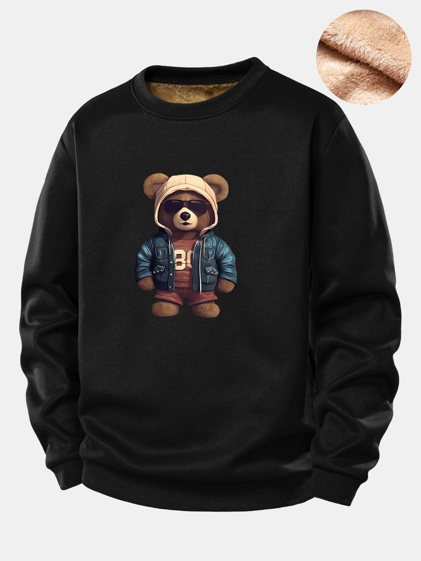 Bär im Lederjacken-Druck Teddy-Fleece-gefüttertes Sweatshirt
