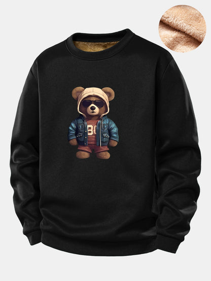 Bär im Lederjacken-Druck Teddy-Fleece-gefüttertes Sweatshirt