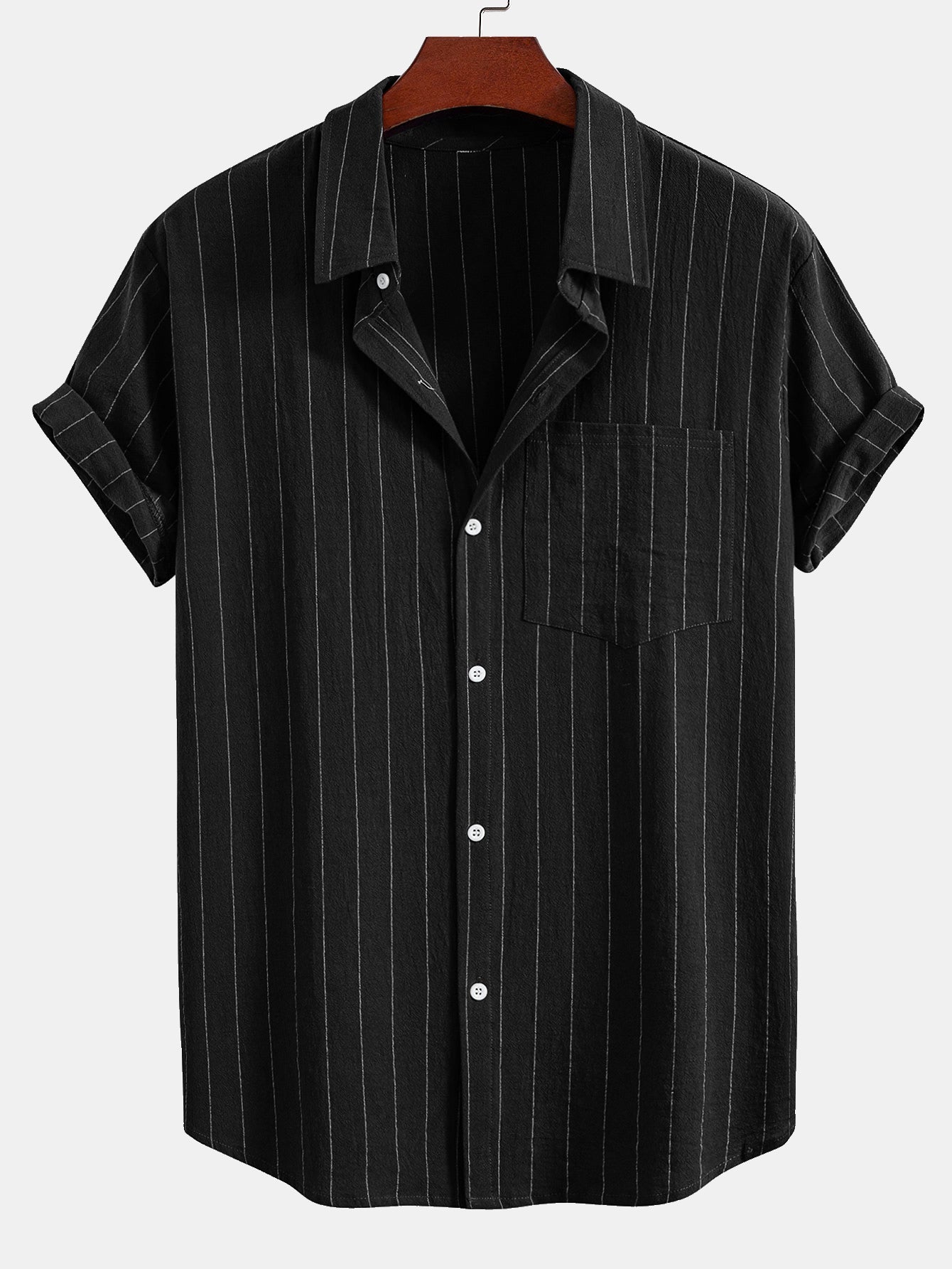 Gestreiftes Hemd in Leinenoptik mit Knöpfen und Shorts mit Kordelzug