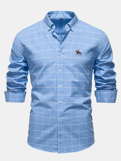 Karierter Cowboy-Stickerei Baumwollhemd mit Knöpfen