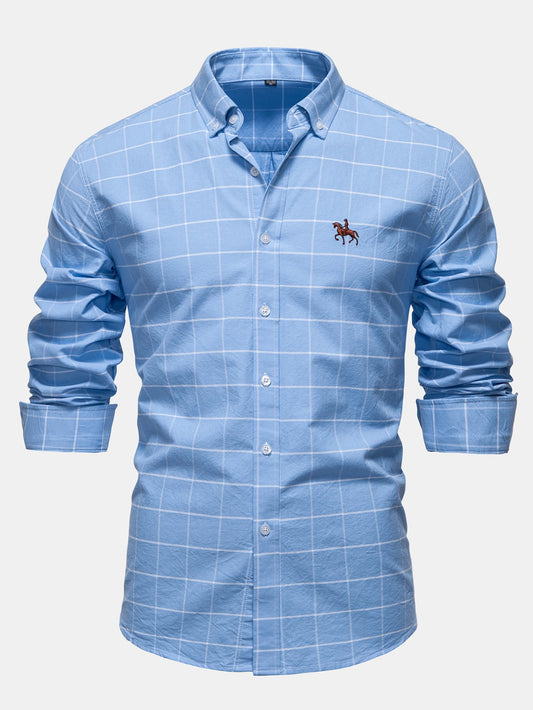 Karierter Cowboy-Stickerei Baumwollhemd mit Knöpfen