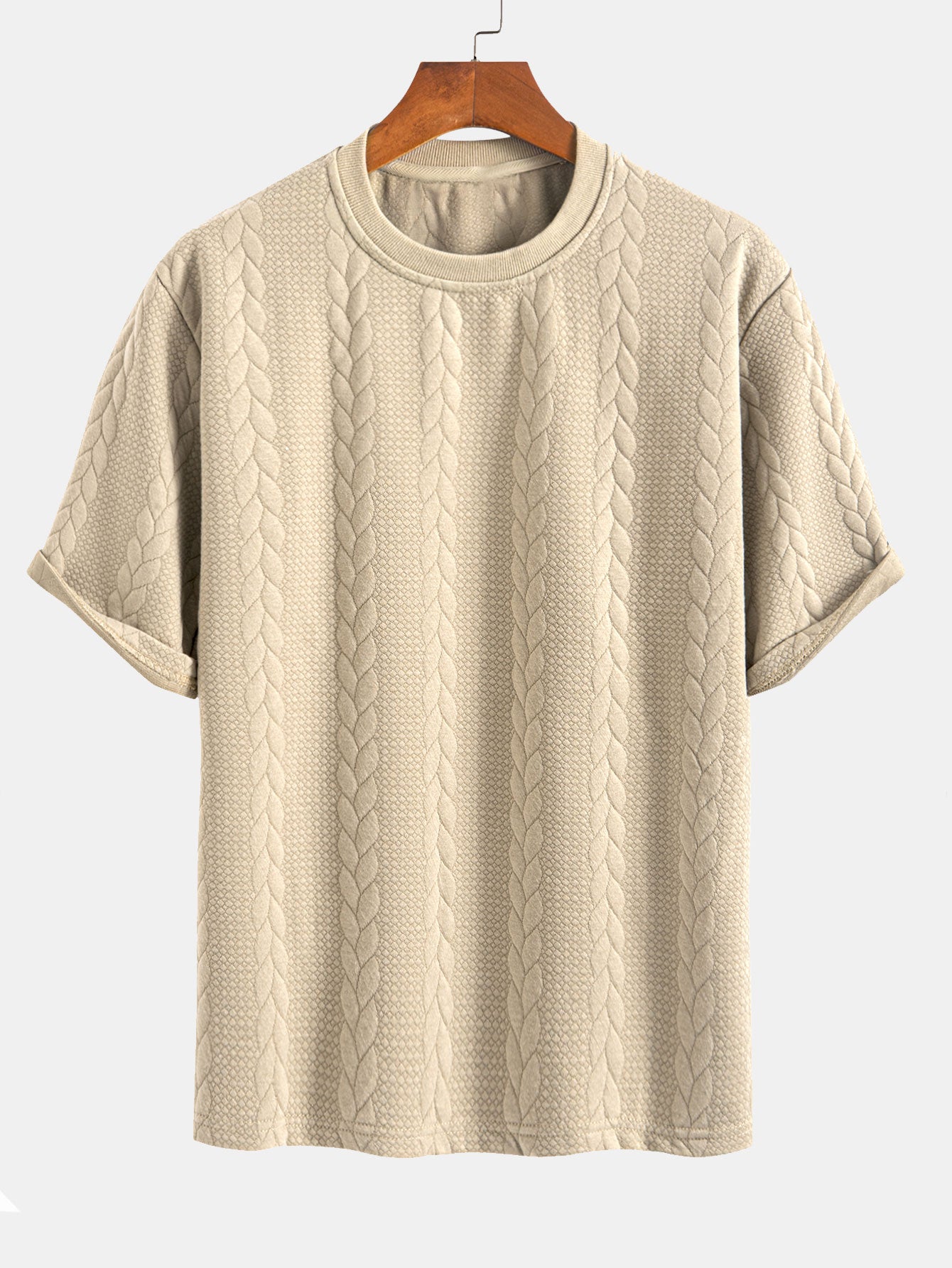 Casual Mid-Length Sleeve Twist Jacquard Tee and Shorts Set