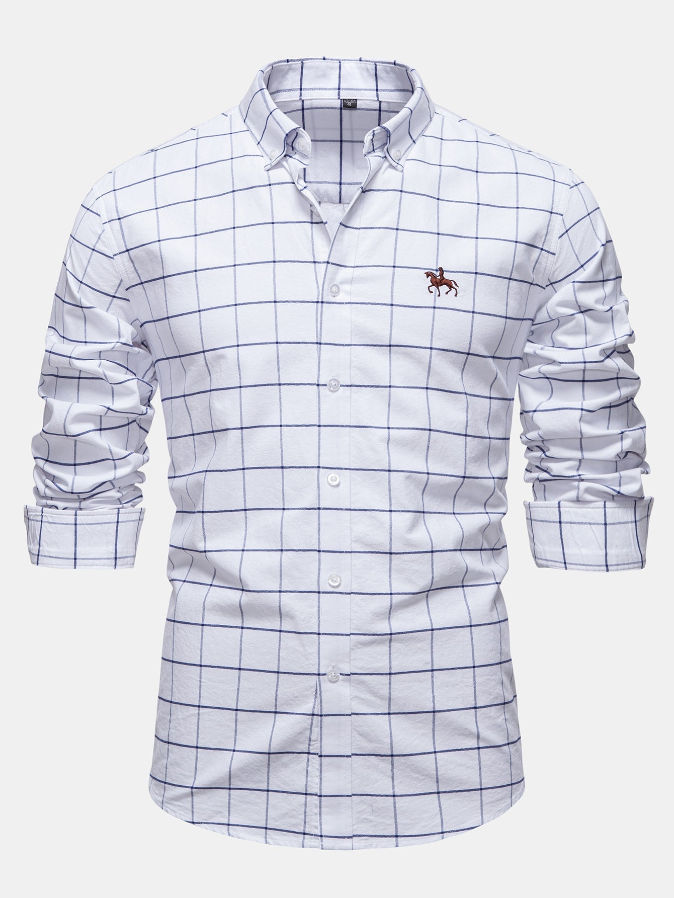 Karierter Cowboy-Stickerei Baumwollhemd mit Knöpfen