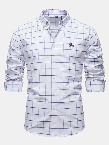 Karierter Cowboy-Stickerei Baumwollhemd mit Knöpfen