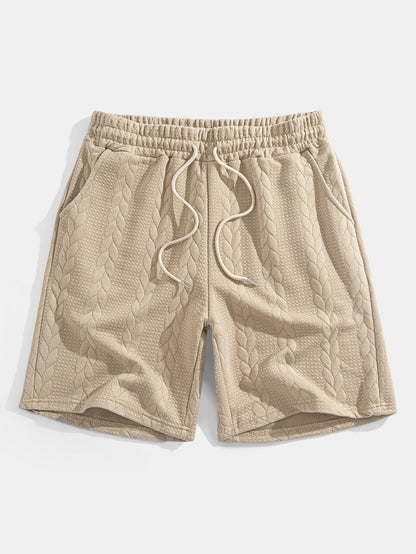 Casual Mid-Length Sleeve Twist Jacquard Tee and Shorts Set