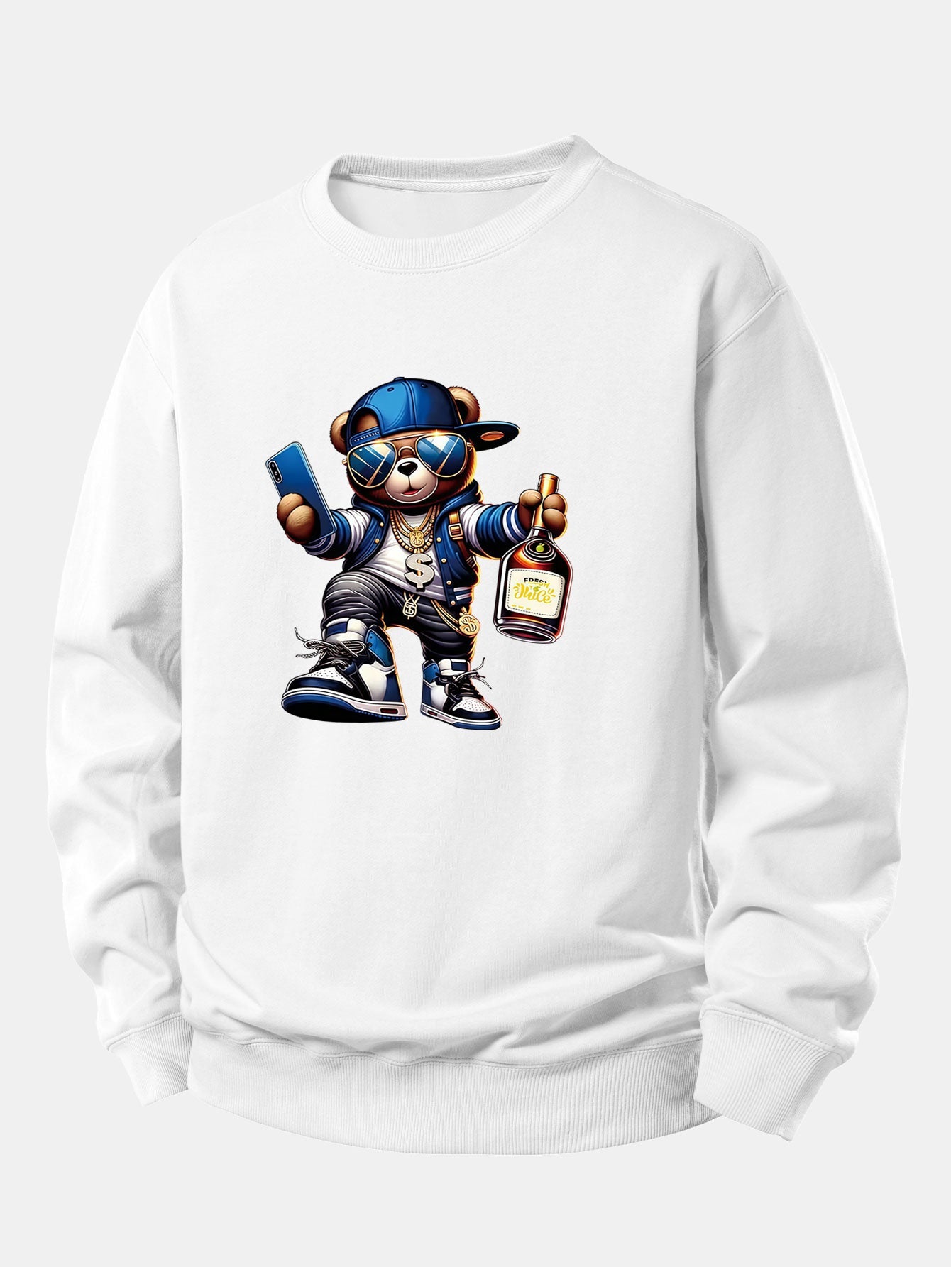 Hip Hop Bär Druck Locker Geschnittenes Sweatshirt