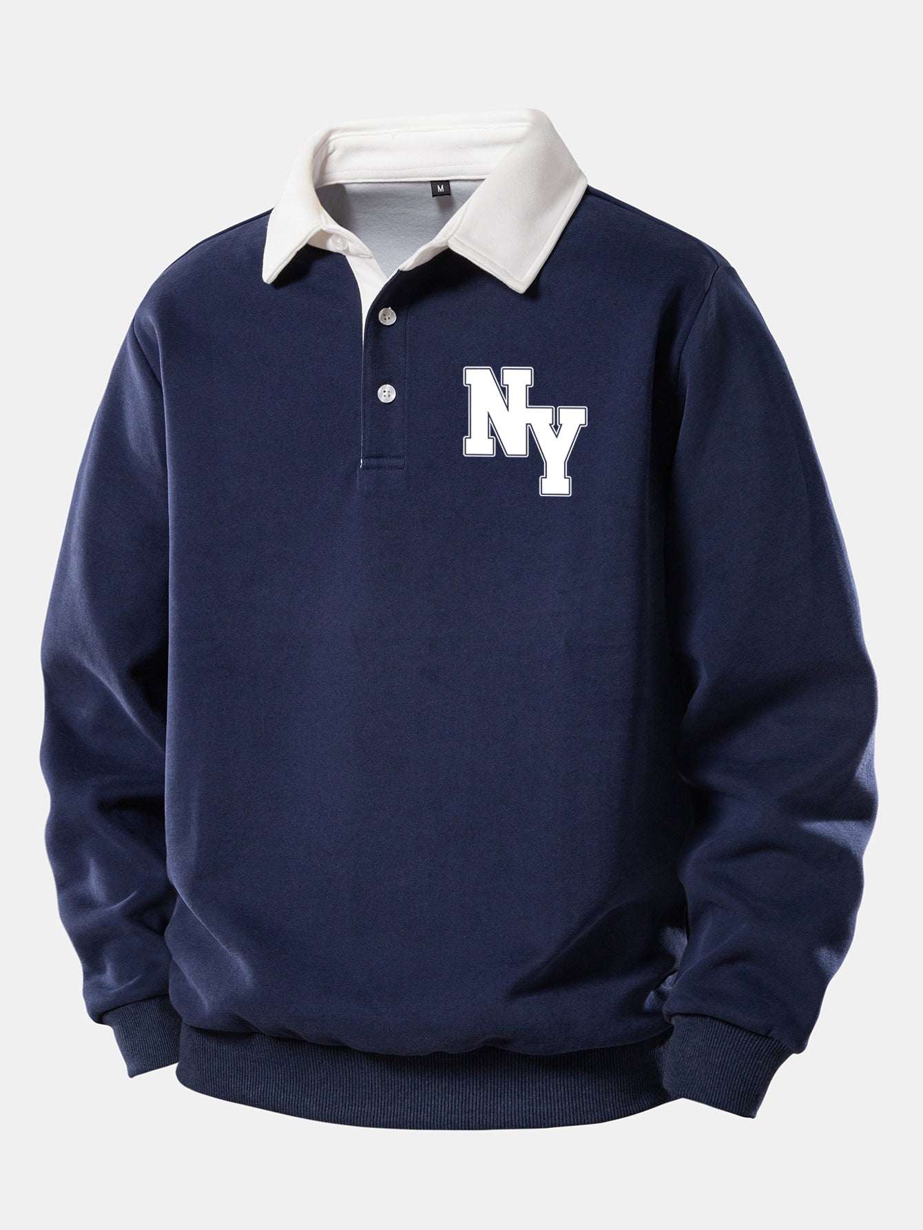 NY Print Contrast Polo Collar Sweatshirt