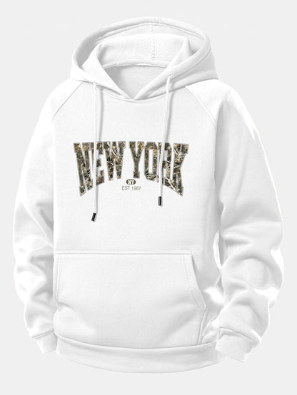 Camouflage New York Print Hoodie with Drawstring