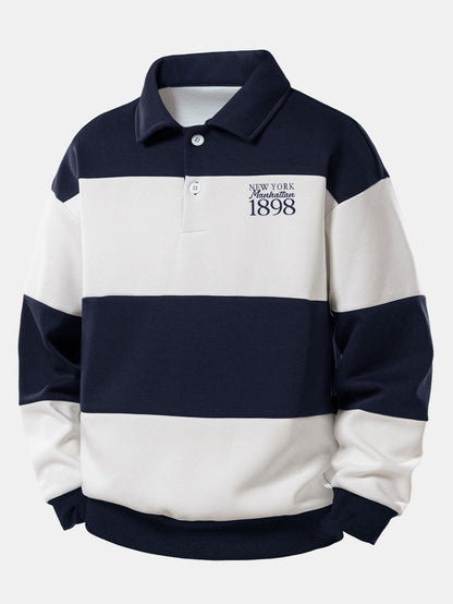 Relaxed Fit Manhattan Print Color Block Polo Sweatshirt