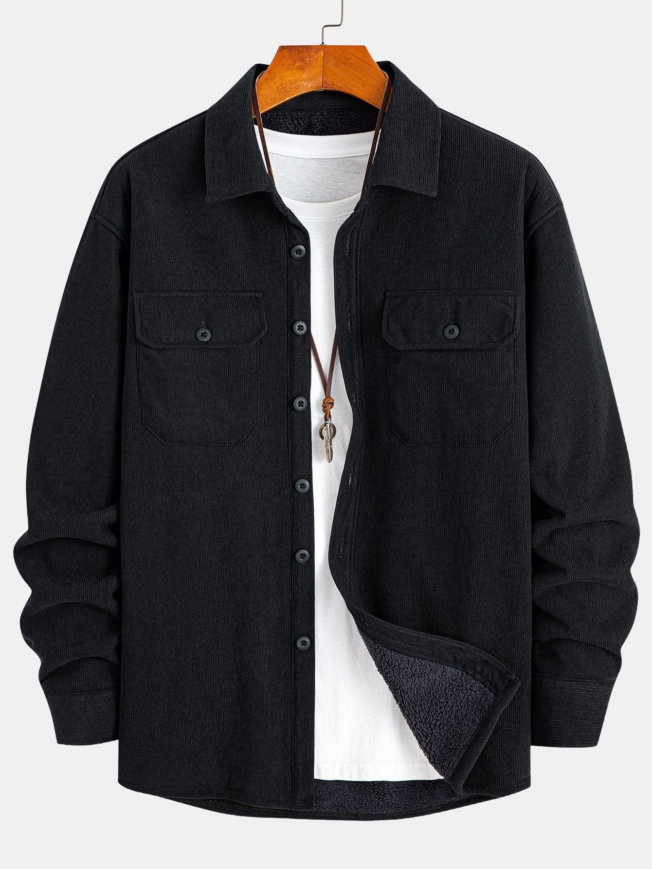 Teddygefüttertes Cordhemd mit langen Ärmeln