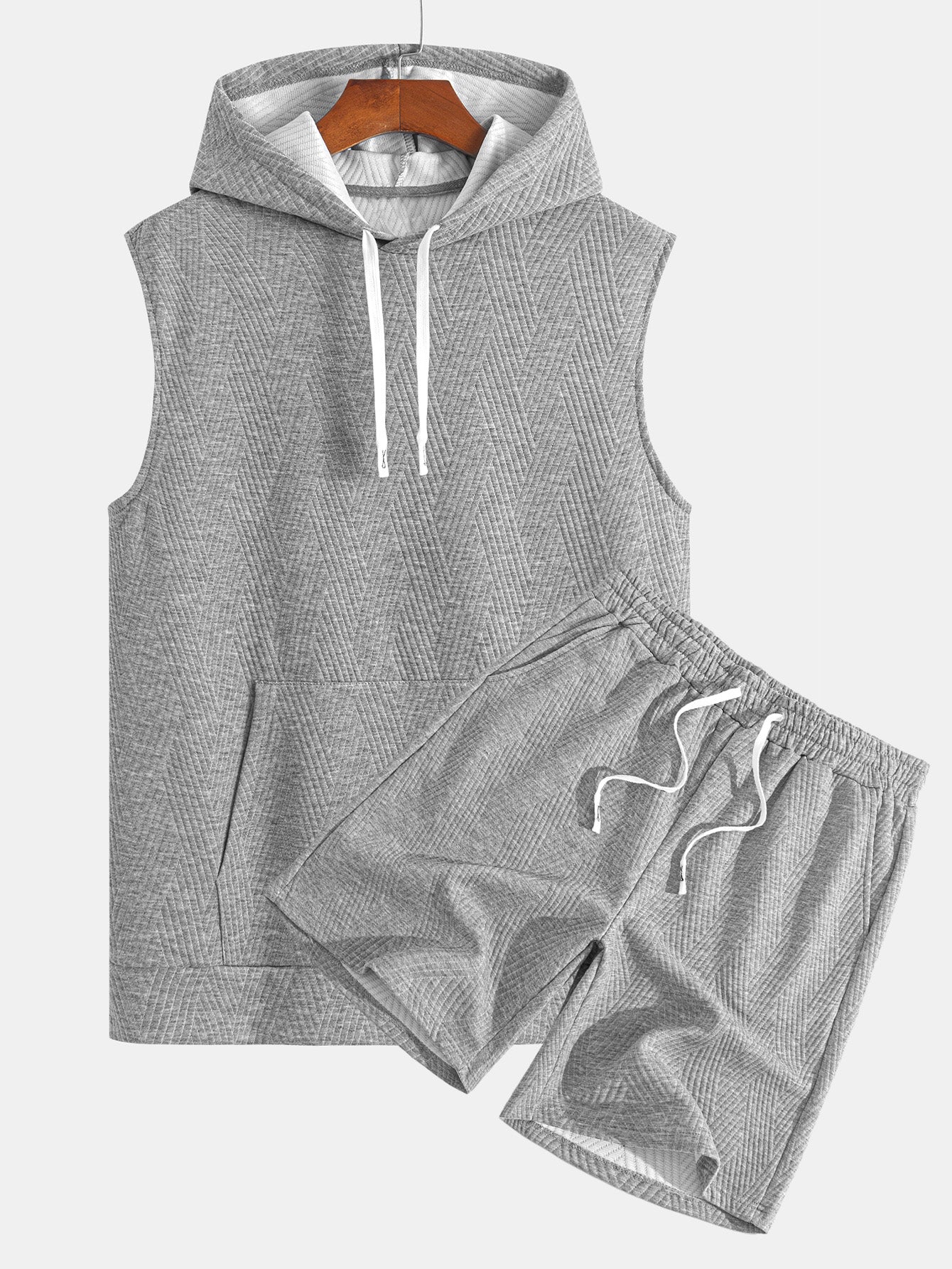 Gestreiftes Jacquard ärmelloses Hoodie-T-Shirt mit Shorts