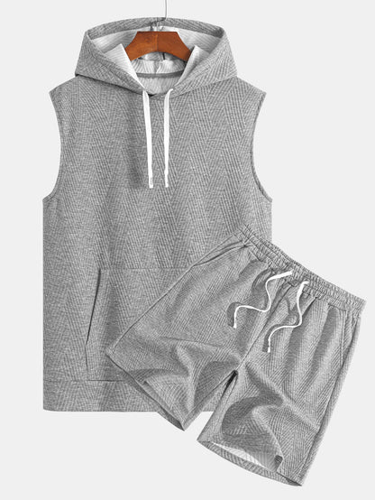 Gestreiftes Jacquard ärmelloses Hoodie-T-Shirt mit Shorts