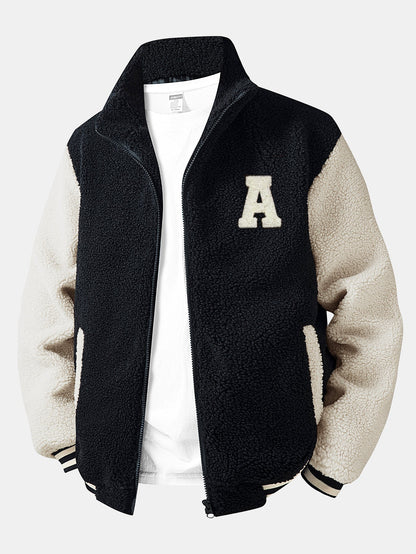 Teddy-Fleece Baseballjacke mit Kontrastdetails