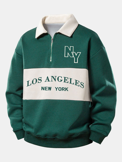 Los Angeles Contrast Zip Polo Sweatshirt