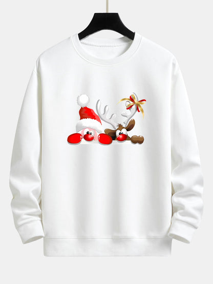 Lockeres Sweatshirt mit Weihnachtsmann- und Rentier-Print
