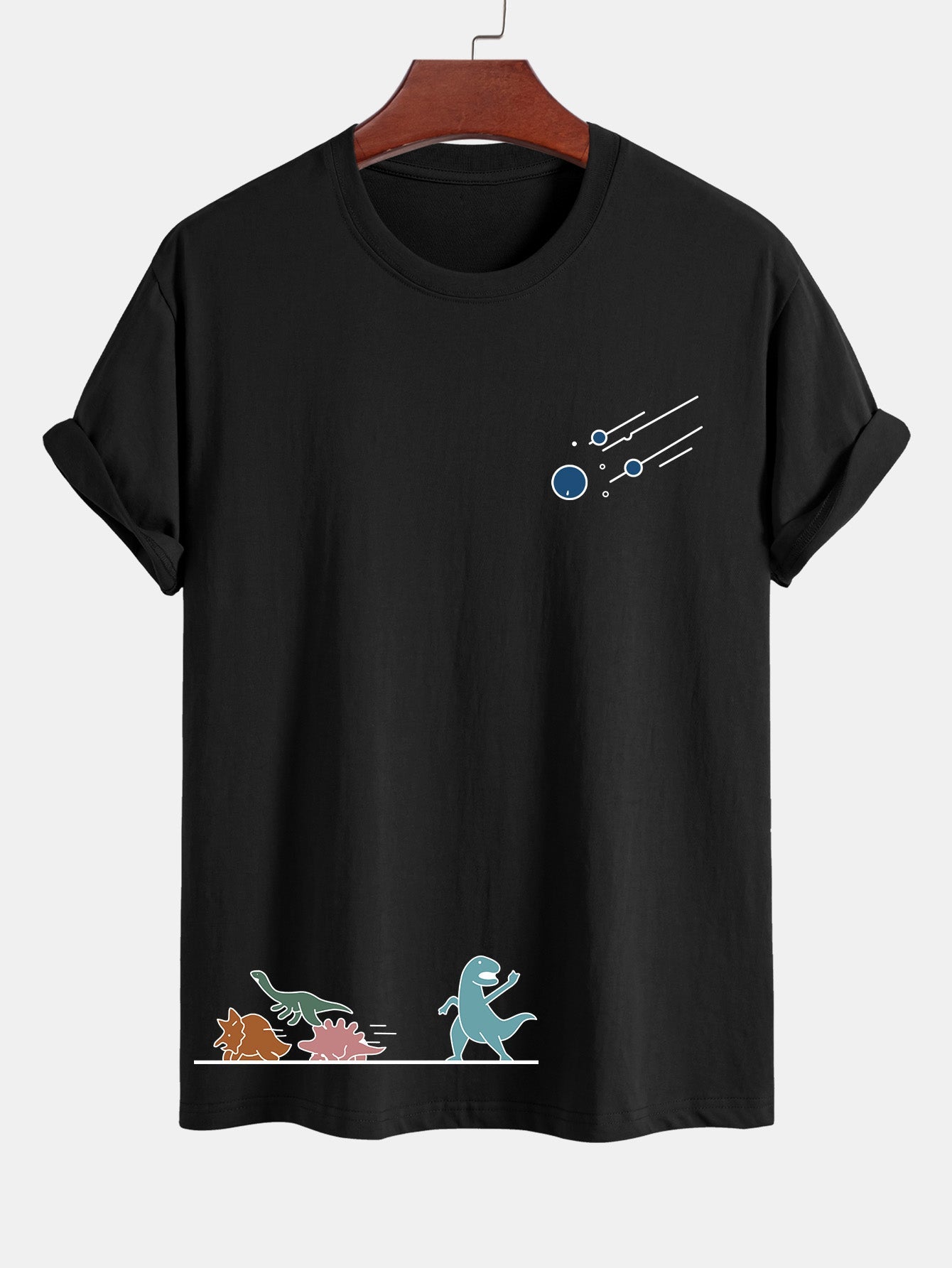 Regular Fit Cotton T-Shirt with Dinosaur Meteor Avoidance Print