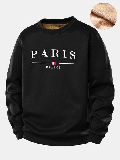Paris Print Teddy Fleece Gefüttertes Sweatshirt