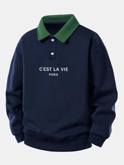 Relax Fit Paris Print Contrast Poloshirts Sweatshirt