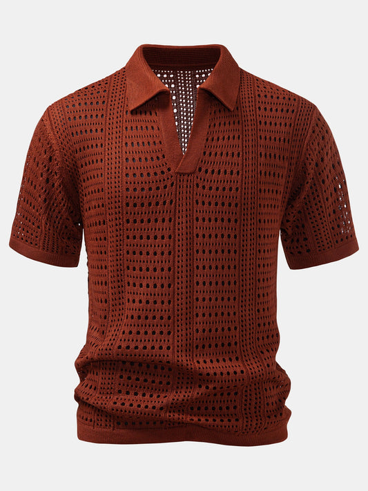 V-Neck Crochet Polo Shirt