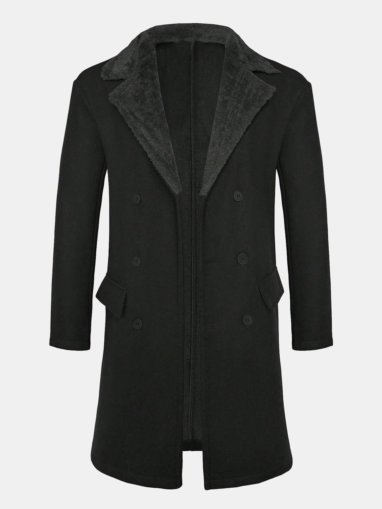 Langer Kunstwollmantel mit Teddyfleece-Kragen