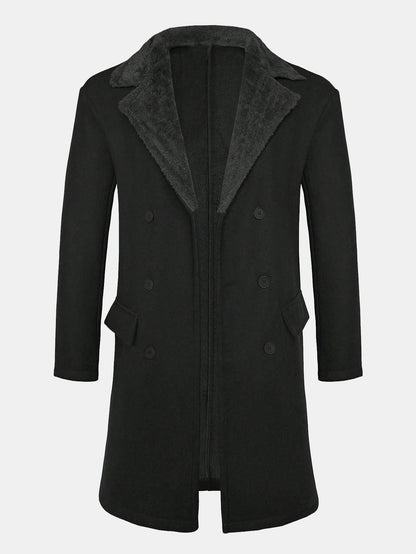 Langer Kunstwollmantel mit Teddyfleece-Kragen